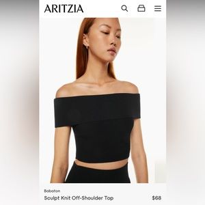 Aritzia Babaton sculpt knit off-shoulder top in black, size small. Never worn